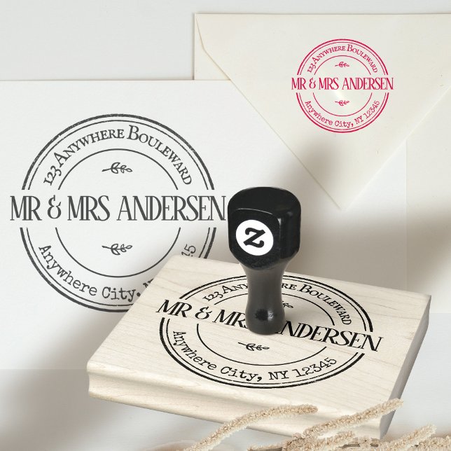 Runde Rücksendeadresse einfach und klassisch groß Gummistempel (return address vintage rubber stamp wedding)