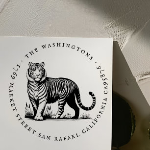 Runde Rücksendeadresse für Vintage Tiger Gummistempel