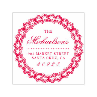 Runde Spitzen-Border-Nachname-Script-Rücksendeadre Permastempel