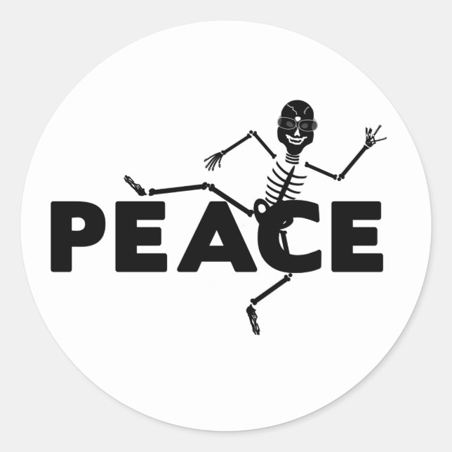 Runde Sticker, Skelett mit Friedenszeichen Runder Aufkleber (Vorderseite)