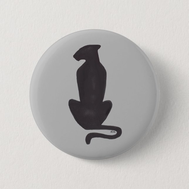 Runde Taste für die schwarze Katze Silhouette Button (Vorderseite)
