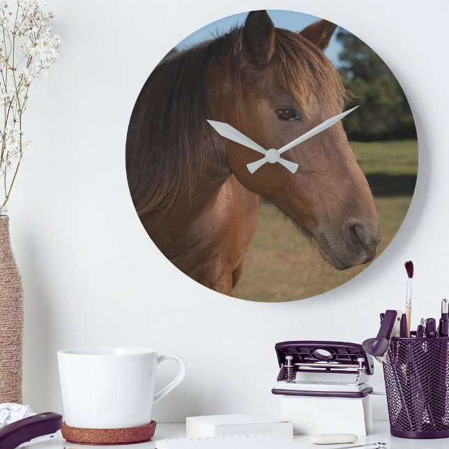 Runde Uhr (Equestrian Brown Horse Large Clock)