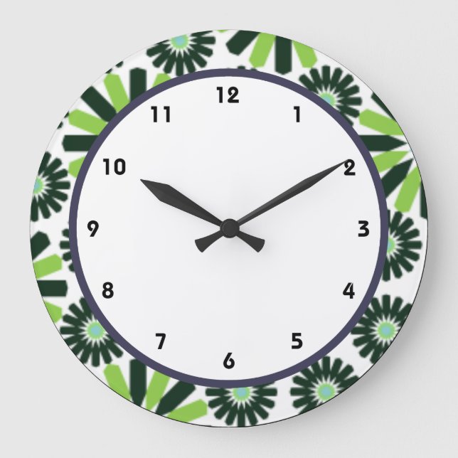 runde Uhr der funky Vintagen retro grünen Blume (Vorderseite)