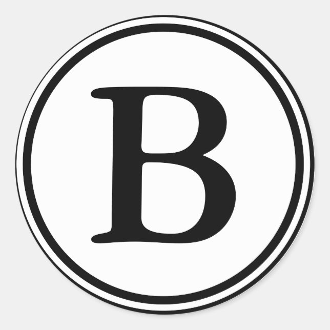 Runde Umschlag Aufkleber mit Monogramm - Schwarz/W (Vorderseite)