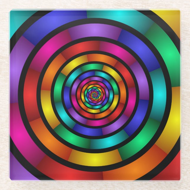Runde und psychedelische Fraktal Kunst Glasuntersetzer (Vorderseite)