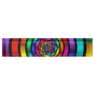 Runde und psychedelische Fraktal Kunst Namensplakette
