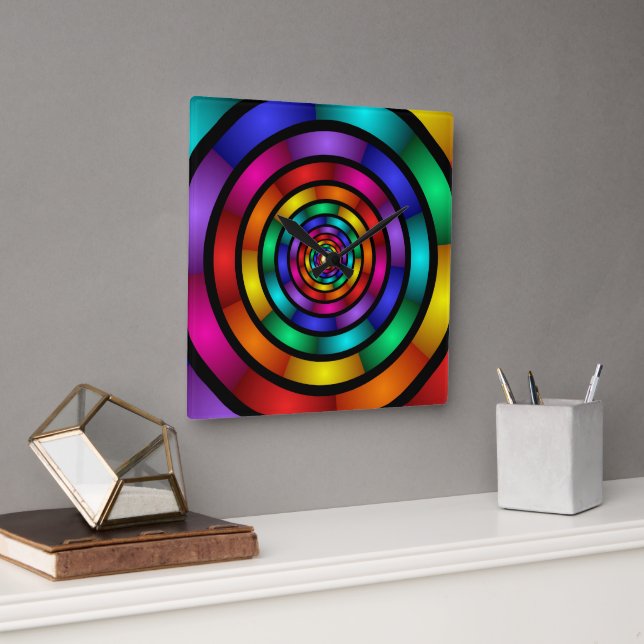 Runde und psychedelische Fraktal Kunst Quadratische Wanduhr (Büro)