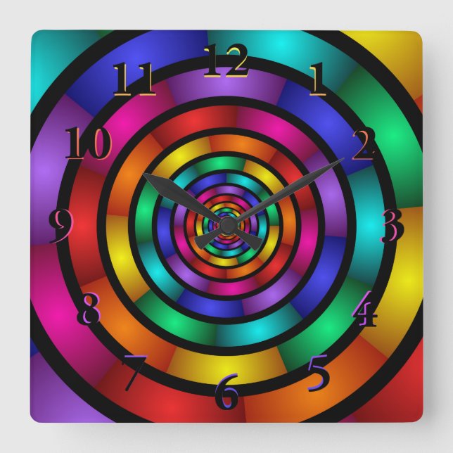 Runde und psychedelische Fraktal Kunst Quadratische Wanduhr (Vorderseite)