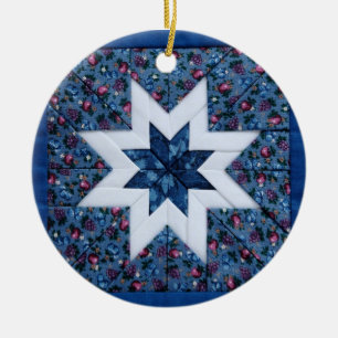 runde Verzierung des blauen Steppdeckensternes Keramikornament