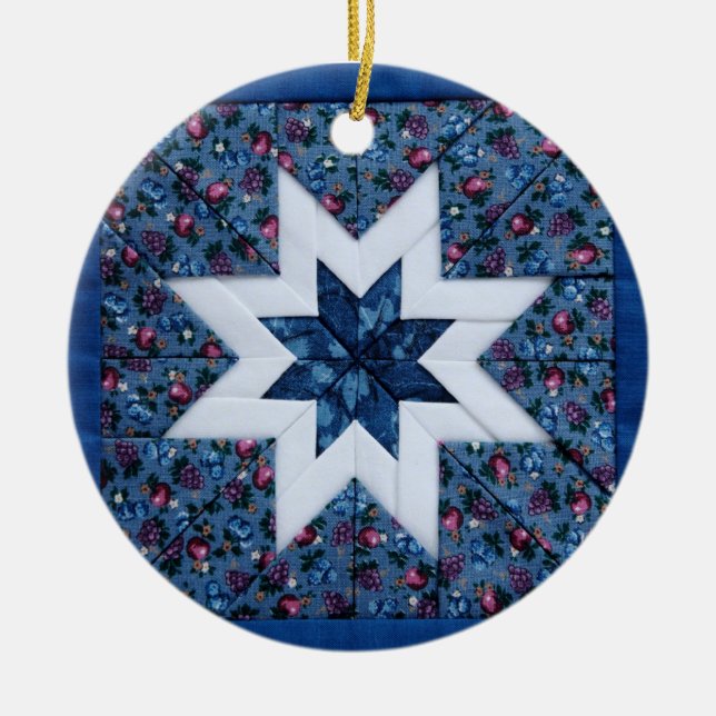 runde Verzierung des blauen Steppdeckensternes Keramikornament (Vorne)