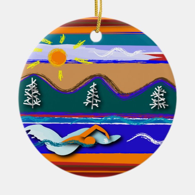 Runde Verzierung des See-Wasser-Schwimmens Keramik Ornament (Vorne)
