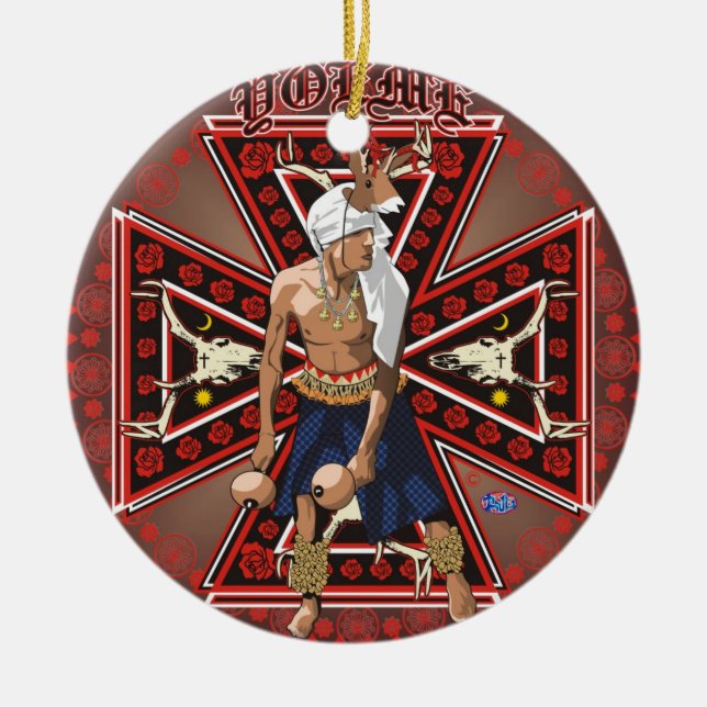 runde Verzierung des yaqui Rotwild-Tänzers Keramikornament (Vorne)