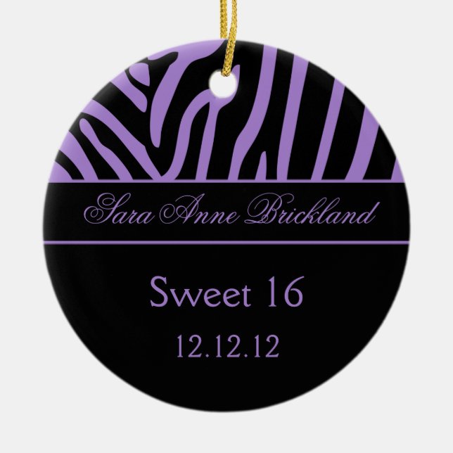 Runde Verzierunglila schwarzer Zebra-Bonbon 16 Keramik Ornament (Vorne)