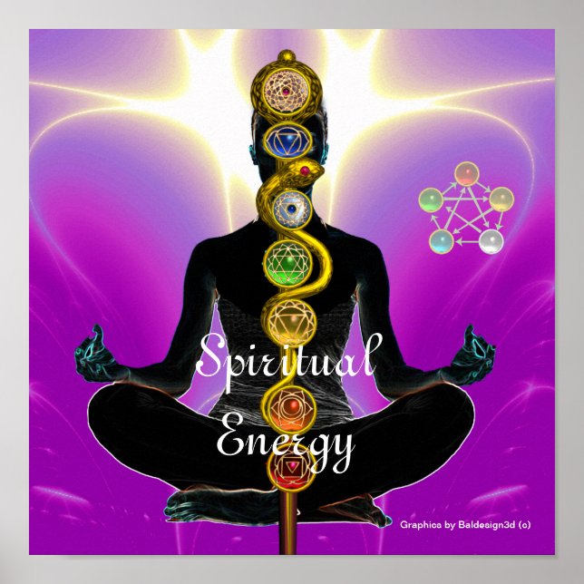 RUNDE VON ASCLEPIUS 7 CHAKRAS, YOGA LOTUS POSE Ros Poster (Vorne)