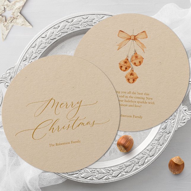 Runde Weihnachtskarte mit Gold Script und Glocken Einladung (Von Creator hochgeladen)