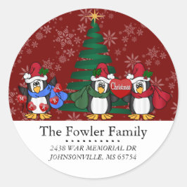 Runde Weihnachtspinguine adressieren Labels Runder Aufkleber