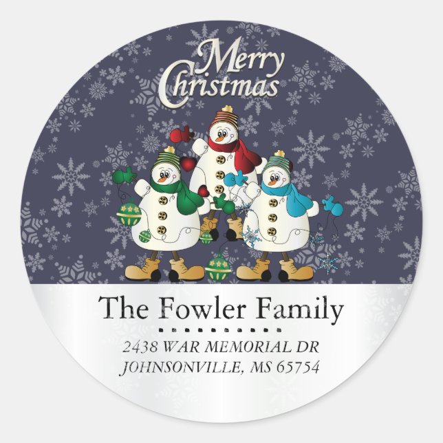 Runde Weihnachtsschneemänner auf Labels Runder Aufkleber (Vorderseite)