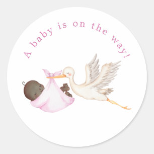 Runder Aufkleber Baby-Party Pink Stork