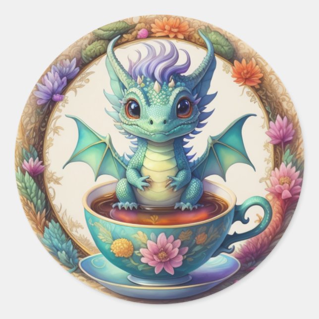 Runder Babydrache im Teacup Aufkleber (Vorderseite)