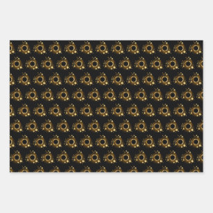 Runder Banner mit Gold Stars auf schwarz Geschenkpapier Set