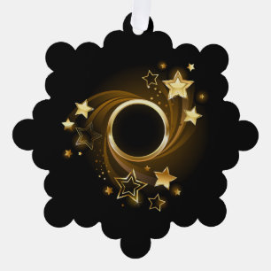 Runder Banner mit Gold Stars auf schwarz Ornament Karte
