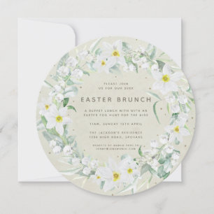 Runder beiger + weißer floraler Kranz Osterbrunch Einladung