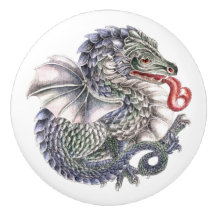 Runder blauer Drachen-Keramikknopf