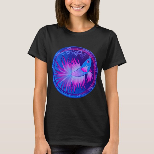 Runder blauer Kampffisch Blase T-Shirt (Vorderseite)