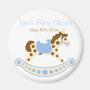 Runder blauer Schaukelpferd-Babyparty-Magnet Magnet