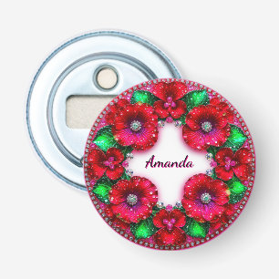 Runder Blumenkranz mit roten und grünen Juwelen Flaschenöffner