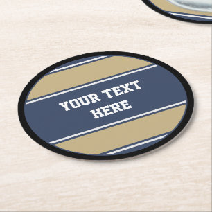 RUNDER BUTTON Streifen blau beige grau + Ihr Text Pappuntersetzer