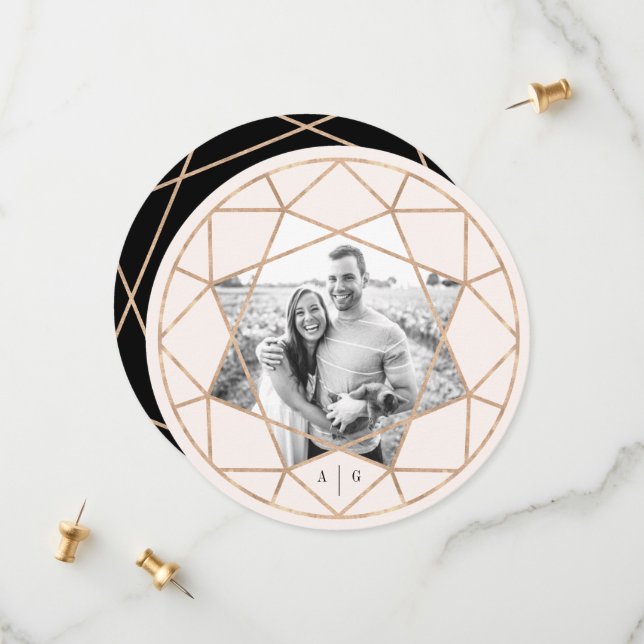 Runder Diamond Geometric Gemstone Wedding Foto Save The Date (Vorderseite/Rückseite Beispiel)