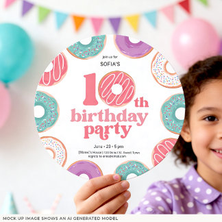 Runder Donut-Party-Girl 10. Geburtstagseinladung Einladung