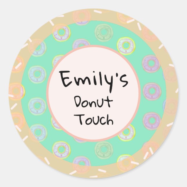 Runder Donut Touch Rosa Individuelle Name Sticker (Vorderseite)