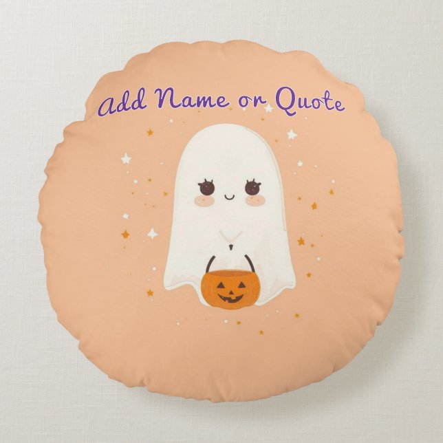 Runder Ghost Halloween-Kissen - Anpassbarer Text Rundes Kissen (Vorderseite)