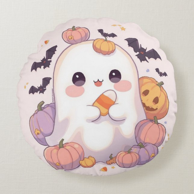 Runder Ghost Halloween Kissen - Niedliche Einricht (Vorderseite)