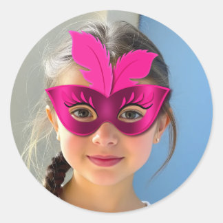 Runder Klassischer Sticker mit Rosa Maske