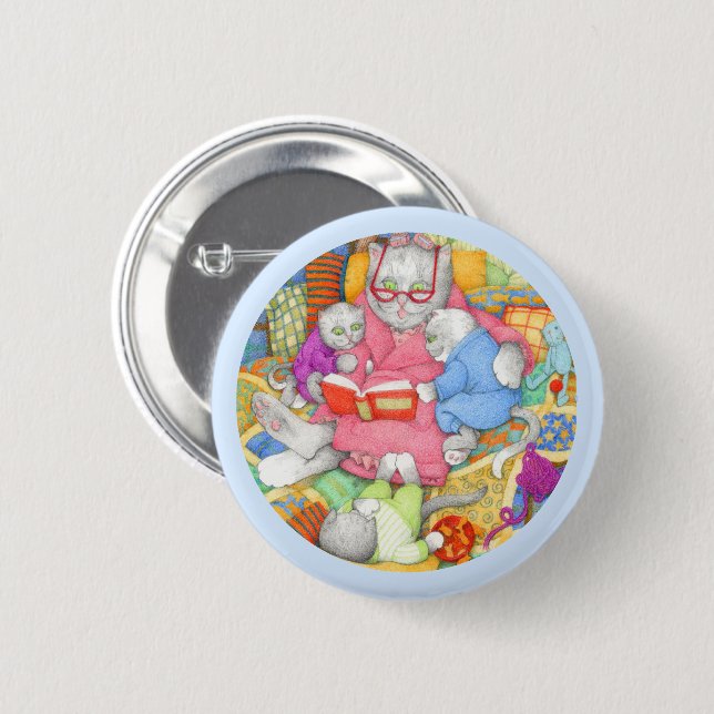 Runder Knöpfe für die BEDTIME GESCHICHTE - Blau Button (Vorne & Hinten)