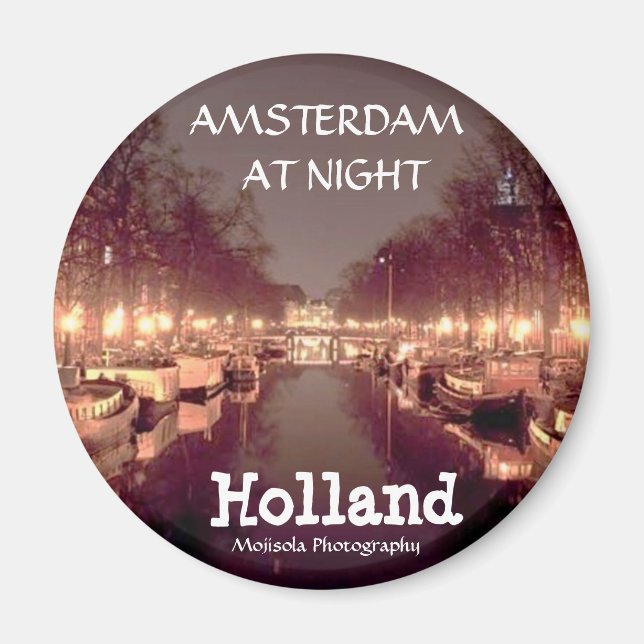 Runder Magnet - Amsterdam in der Nacht (Vorne)