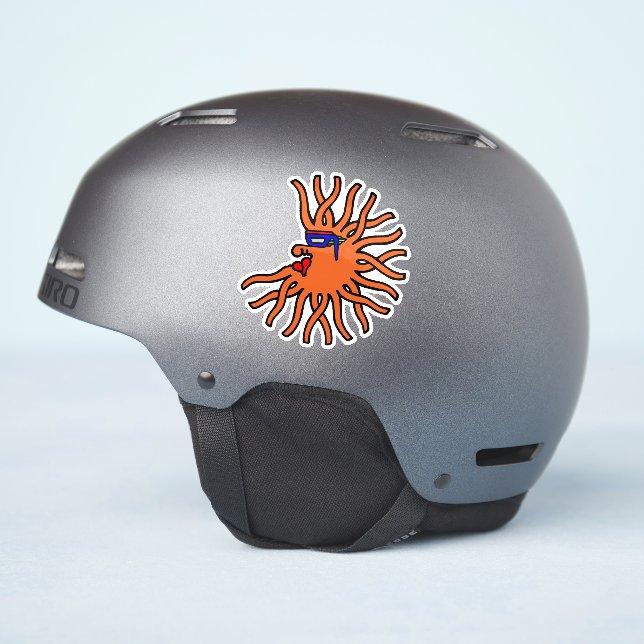 Runder orangefarbener Sonnenschein mit Gesichtscar Aufkleber (Helmseite)
