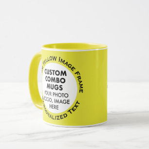 Runder Rahmen 2 x Foto + Text Gelb Benutzerdefinie Tasse