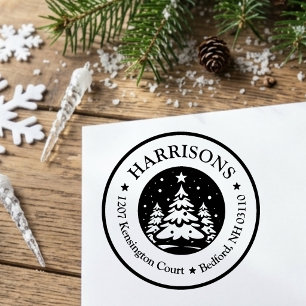 Runder Sternen-Weihnachtsbaum-Rücksendeadresse Cus Gummistempel