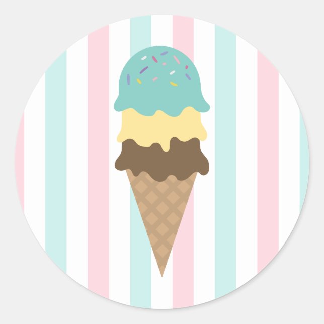 Runder Sticker für gestreiftes Eiscreme (4) (Vorderseite)
