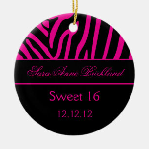 Runder Verzierungs-Pink-Schwarzeszebra-Bonbon 16 Keramik Ornament