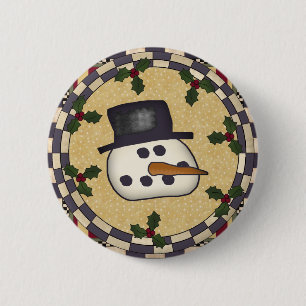 Runder Weihnachtsknopf - Schneemann-Gesicht Button