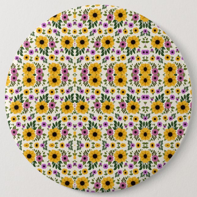 Rundes Blumen-Mauspad mit einem lebendigen Muster Button (Vorderseite)