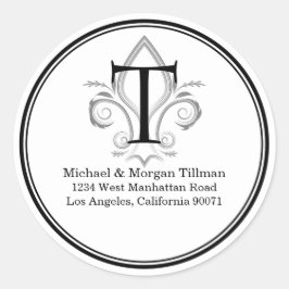 Rundes einfaches Etikett Flecker Monogram Address  Runder Aufkleber