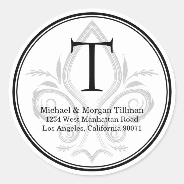 Rundes einfaches Etikett Flecker Monogram Address  Runder Aufkleber (Vorderseite)