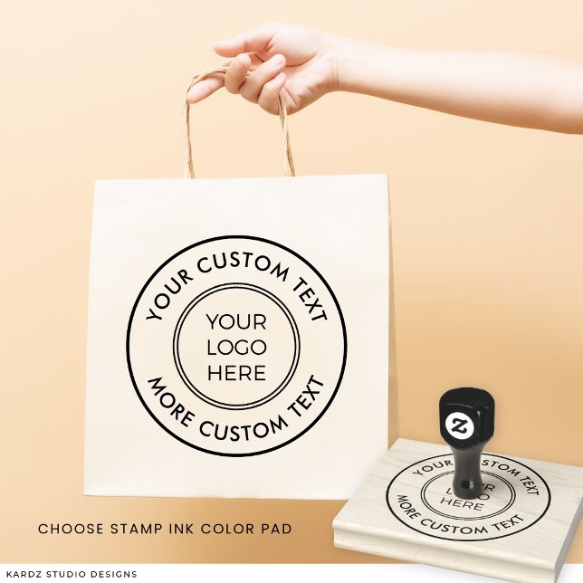 Rundes Firmenlogo mit individuellem Text - Stempel (The stamp shown is 4x5 inches. Choose a size and an optional color ink pad.)