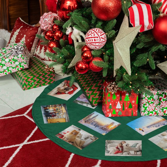 Rundes Foto-Collage Hunter Grün Polyester Weihnachtsbaumdecke (Round About Photo Collage Hunter Green Brushed Polyester Tree Skirt)